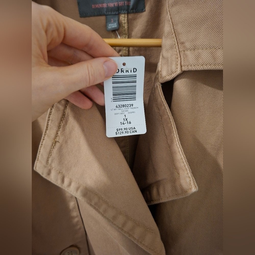 NWT Torrid Lightweight Tan 100% Cotton Twill Crop Trench (Size 1/1X) - Picture 4 of 11